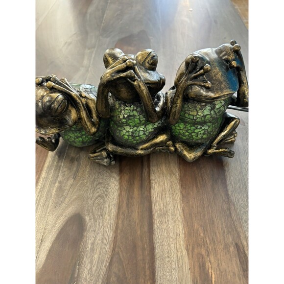 3 Green Glass Frogs Lamp Hear No Evil Speak No Evil See No Evil NEW TLS1062 - Picture 1 of 8